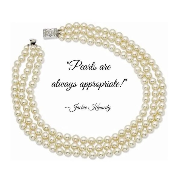 Franklin Mint Jackie Kennedy Triple Strand Pearl Necklace With CZ Clasp - Picture 16 of 16